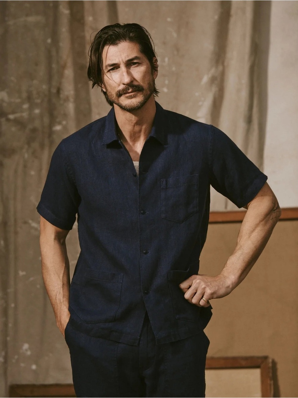 Buck Mason Admiral Navy Loomed Lined Cabana Shirt Linen Small Resort Beach